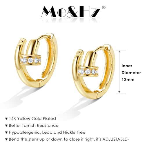 Me&Hz Gold Huggie Earrings Small Huggie Hoop Earrings for Women 14K Gold Plated Hypoallergenic Cubic Zirconia Huggies Mini Hoop Earrings for Teen Girls