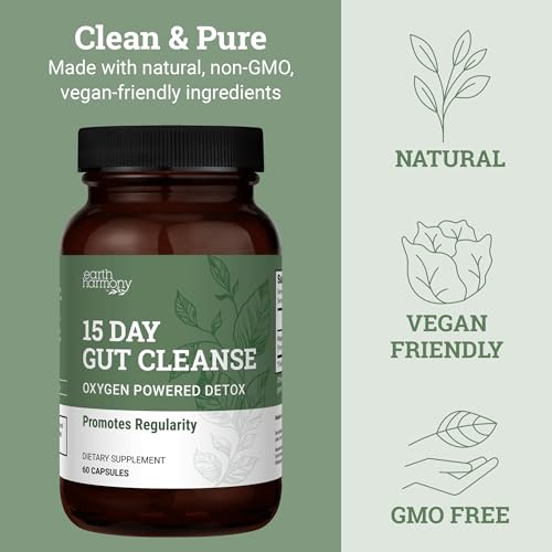 15 Day Gut Cleanse Detox For Women and Men - Vegan, Non-GMO Ingredients For Waist Loss and Constipation Relief With A 15 Day Cleanse Gut Support Without Cramping, As Seen On TikTok (60 Capsules)