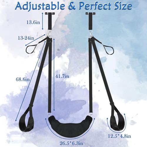 Sex Swing Bondage Restraints BDSM Toys, Selver 2 in 1 Door Sex Swing & Thigh Sex Sling with Adjustable Straps, Couples Sex Toys BDSM Kit with Leather Plush Cushion, Couples Bondage Gear & Accessories