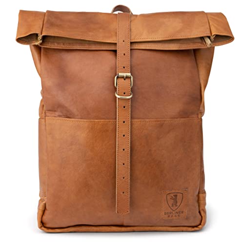 BERLINER BAGS Vintage Leather Backpack Paris, Large Waterproof Bookbag for Men and Women - Brown