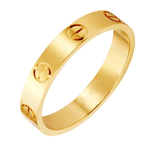 Love Rings with Screw Design for Women Band Rings Gold 18k Titanium Steel Wedding Ring Jewelry Anniversary Birthday Gifts for Women Men Girls Boys (Golden, 9)