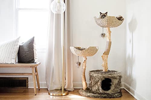 MAU Modern Cat Tree Tower for Large Cats, Real Branch Luxury Wood Cat Tower, Cat Scratching Tree, Cat Condo, Cat Lover Gift, by Mau Lifestyle