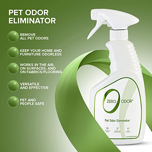 Zero Odor - Pet Eliminator Permanently Eliminate Air & Surface Odors – Patented Molecular Technology Best For Carpet, Furniture, Beds Smell Great Again (Over 400 Sprays Per Bottle)