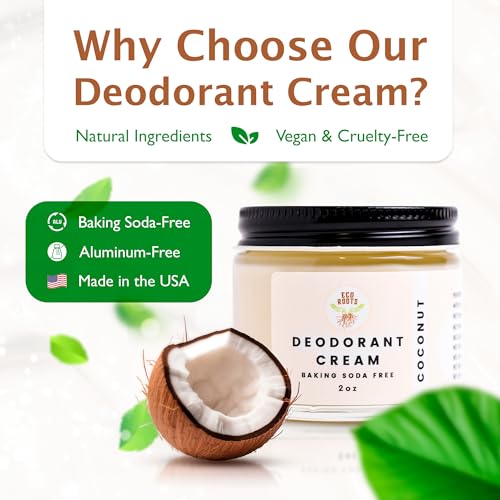 ECO ROOTS Natural Deodorant for Women & Men | Organic Deodorant Cream Non Aluminum | Baking Soda Free Healthy Deoderant for Body & Private Parts | All Vegan Pit Paste Zero Sweat | Coconut Scent