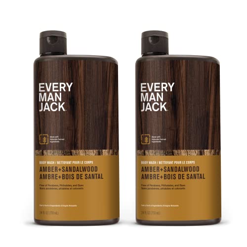 Every Man Jack Amber+Sandalwood Hydrating Mens Body Wash for All Skin Types-Cleanse, Nourish, and Hydrate Skin with Naturally Derived Ingredients-Paraben Free, Phthalate Free, Dye Free-24oz(Pack of 2)