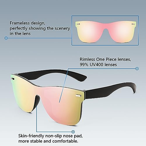 FEISEDY Sunglasses, Rimless Mirrored Sun Glasses with Reflective One-Piece Lens, B4114