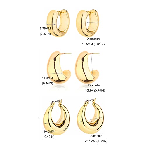 Gold Chunky Hoop Earrings Set for Women, 14K Gold Plated Twisted Huggie Hoop Earring Hypoallergenic, Thick Open Hoops Set Lightweight