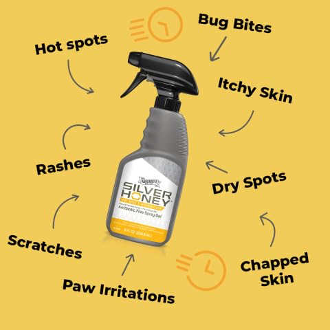 Absorbine Silver Honey Hot Spot & Wound Care Spray Gel 8oz Bottle, Manuka Honey & MicroSilver BG, Medicated for Dogs, Cats, Small Animals