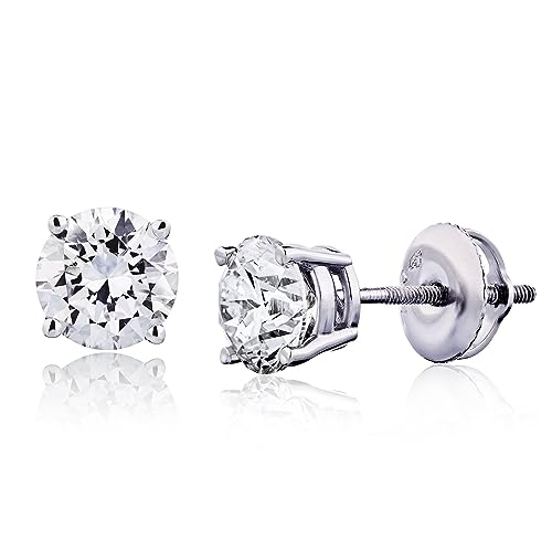 The Diamond Channel 0.50 to 6 Carat LAB GROWN Solitaire Diamond Stud Earrings Round Cut 4 Prong Screw Back (F-G Color, VS1-VS2 Eye Clean Clarity)