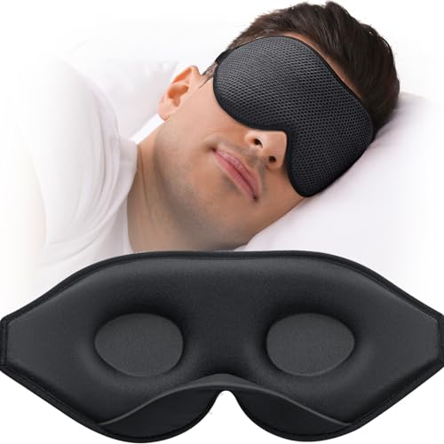 Sleep Mask, Eye Mask for Sleeping, Women Men Side Sleeper, 3D Contoured Cup No Eye Pressure 100% Blocking Light Sleeping Mask with Adjustable Strap Blindfold Yoga, Traveling, Nap, Black