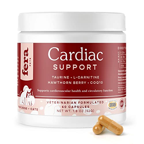 Fera Pets Cardiac Supplement for Dogs & Cats – 60 Capsules – Cardiovascular Function & Strength with Taurine, CoQ10, Organic Hawthorne Berry & More