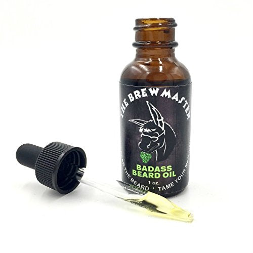 Badass Beard Care Beard Oil - The Brewmaster Scent, 1 oz - Natural Ingredients, Keeps Beard and Mustache Full, Soft and Healthy, Reduce Itchy, Flaky Skin, Promote Healthy Growth