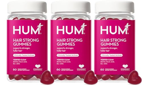 HUM Hair Strong - Daily Gummies with Biotin to Combat Hair Loss & Thinning - Fo Ti, Folic Acid, Zinc, Vitamin B12 & PABA to Support Healthy Hair, Skin and Nails (90-Day Supply)