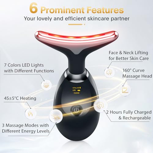 7-in-1 Deplux Skin Care Tool, Face Neck Massager for Skin Care Routine at Home, Glossy Black