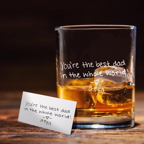 Personalized Handwriting Gift for Him - Custom Engraved Handwritten Message Whiskey Glass, 11oz, Present for Dad, Christmas Gift Idea