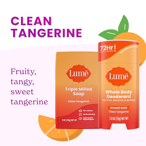 Lume Whole Body Deodorant And Soap - 2.6 Ounce Smooth Solid Stick With 72 Hour Odor Control and 5 Ounce Triple Milled Soap - Aluminum Free, Baking Soda Free and Skin Loving (Clean Tangerine)