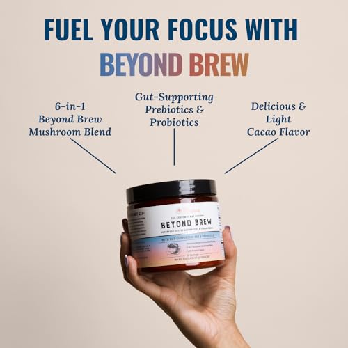 Beyond Brew Mushroom Superfood Coffee | Mushroom Coffee Alternative Low Caffeine | Healthy Coffee Substitute | W/ Prebiotics & Probiotics | By Live Conscious | 30 Servings Net Wt. 7 oz (0.4 lb/201g)