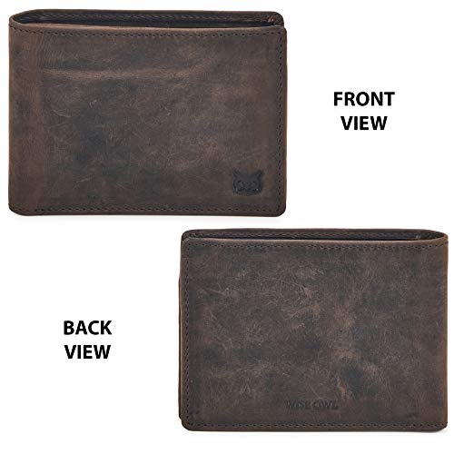 Real Leather Mens Bifold Wallet RFID Blocking Slim Minimalist Front Pocket - Thin & Stylish with ID Window in Gift Box (Crazy Horse, Coffee)