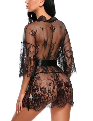 Avidlove Women's Lace Kimono Robe Babydoll Lingerie Mesh Nightgown S-5XL