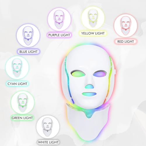 7 Colors LED Face Mask Light Therapy, Led Face Mask Light Therapy At Home, Blue Red Light Therapy Mask for Face