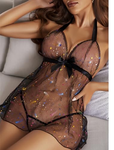 Avidlove Lingerie for Women Lace Babydoll Chemise Negligees Sexy Exotic Nightgowns Halter Nighties Sheer Mesh Nightwear