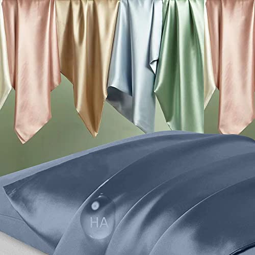 Silk Pillowcase for Hair and Skin, Mulberry Silk Pillow Cases Standard Size, Cooling Sleep Both Sides Natural Silk Satin Pillow Covers with Zipper, Gifts for Him Her Women Men, Ash Blue