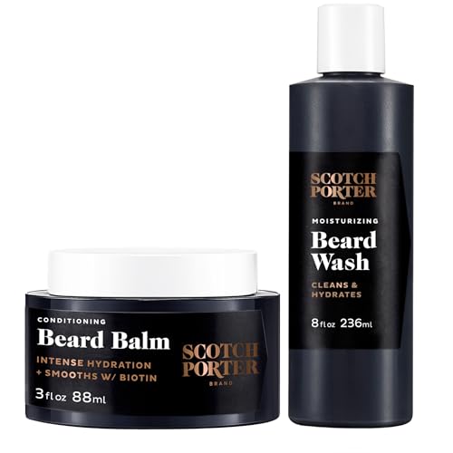 Scotch Porter Conditioning Beard Balm & Moisturizing Beard Wash Bundle – Smooth, Shape, Moisturize & Cleanse while Encouraging Growth for a Fuller/Healthier-Looking Beard – Original Scent, Two Pack