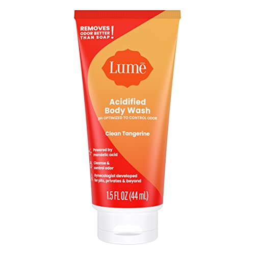 Lume Acidified Body Wash 5 Pack Minis - 24 Hour Odor Control - Moisturizing - Formulated Without SLS & Parabens - 2 ounce Tubes (Clean Tangerine, Lavender Sage, Peony Rose, Toasted Coconut, Unscented)