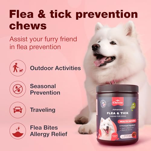 Flea and Tick Prevention for Dogs Chewables - Dog Flea Treatment Chews - Flea and Tick Chewables for Dogs - Dog Flea & Tick Control Soft Treats - Natural Prevention - Dog Immune Support Supplement