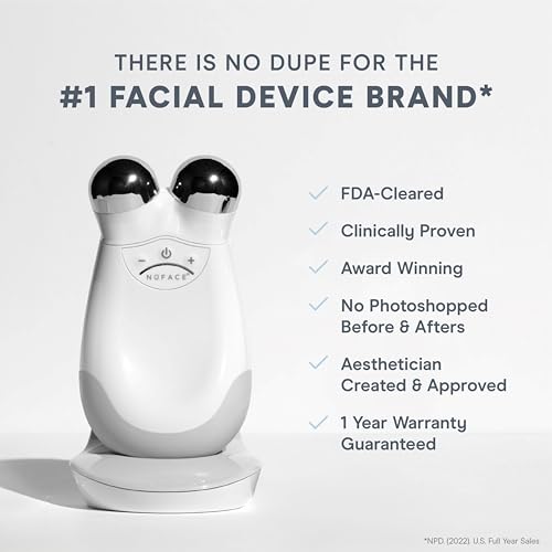 NuFACE Trinity Microcurrent Facial Device Kit - FDA Cleared Face Sculpting & Neck Tightening Device to Contour Cheeks & Brows + Microcurrent Gel Activator, Silk Crème & Brush