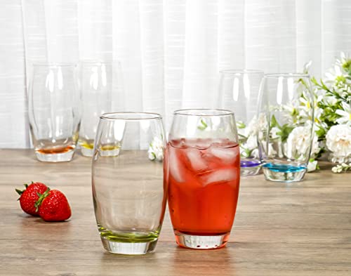 Red Co. Large 16 oz Multicolored Drinking Glass Set of 6 for Water, Beverage, Cocktail, Mixed Drinks