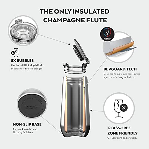 BrüMate 12oz Insulated Champagne Flute With Flip-Top Lid - Made With Vacuum Insulated Stainless Steel (Glitter White)