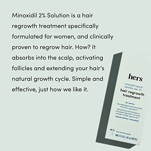 hers Hair Regrowth Treatment for Women with 2% Topical Minoxidil Solution for Hair Loss and Thinning Hair, Unscented, 2 Month Supply, 2 Pack