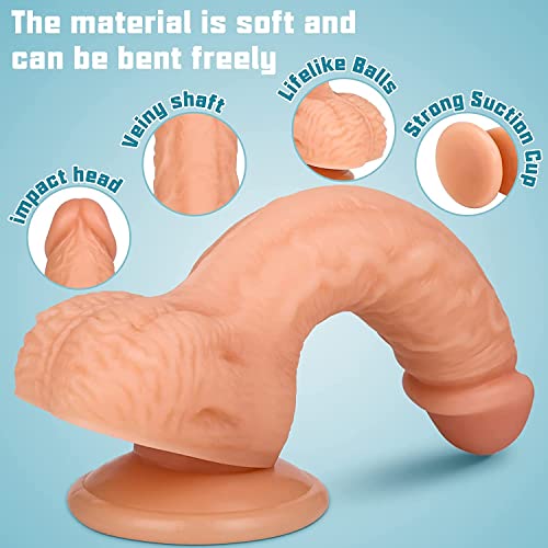 7.3 Inch Realistic Dildo Feels Like Skin Body-Safe Material G spot Stimulator Dildos with Strong Suction Cup for Hands-free Play Sex Toys for Adult