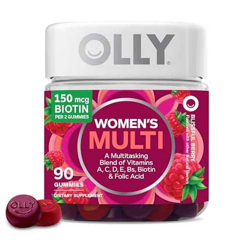 OLLY Women's Multivitamin Gummy, Vitamins A, D, C, E, Biotin, Folic Acid, Adult Chewable Vitamin, Berry Flavor with other natural flavor, 45 Day Supply - 90 Count (Packaging May Vary)