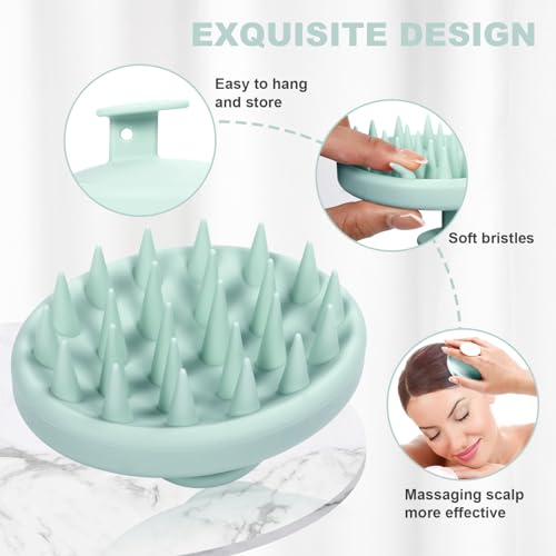 Silicone Scalp Massager, Scalp Scrubber for Hair Growth with Soft Bristles, Scalp Exfoliator Brush Dandruff Removal Shampoo Brush for Wet Dry Scalp Care (Mint Green)