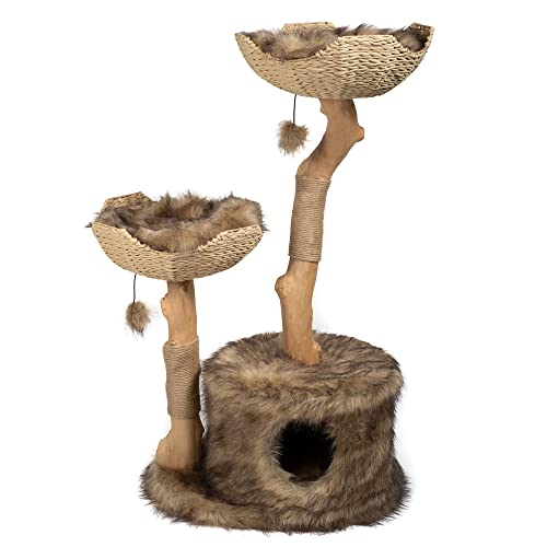 MAU Modern Cat Tree Tower for Large Cats, Real Branch Luxury Wood Cat Tower, Cat Scratching Tree, Cat Condo, Cat Lover Gift, by Mau Lifestyle