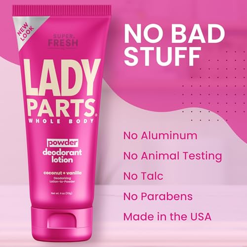 Lady Parts Whole Body Deodorant Lotion For Women. Powder Lotion for Privates & Body to Stop Odor & Friction - Aluminum Free - CocoVanilla Scent - 4oz