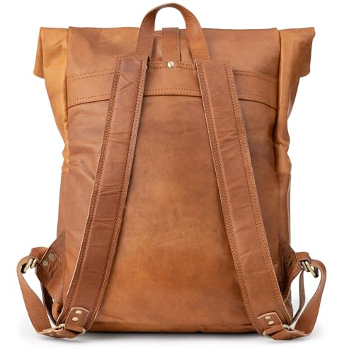 BERLINER BAGS Vintage Leather Backpack Paris, Large Waterproof Bookbag for Men and Women - Brown