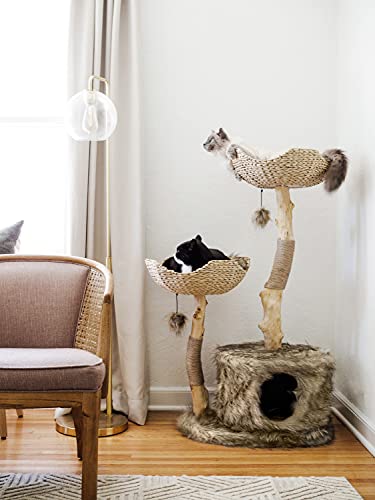 MAU Modern Cat Tree Tower for Large Cats, Real Branch Luxury Wood Cat Tower, Cat Scratching Tree, Cat Condo, Cat Lover Gift, by Mau Lifestyle