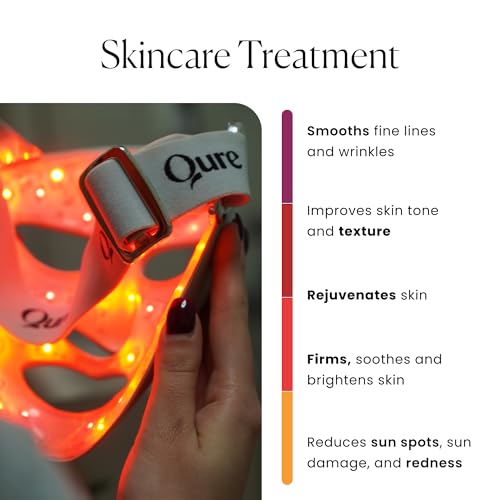 Qure LED Skin Care Face Mask With 5 Different Modes (Red Light Therapy, Amber Light & Blue Light Therapy) One Device with Customizable Settings & Treatments. Perfect For At Home Use LED Facial Therapy