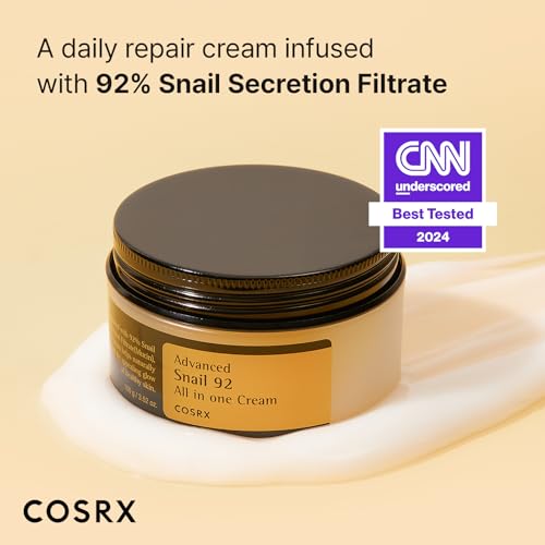 COSRX Snail Mucin 92% Repair Cream, Daily Face Gel Moisturizer for Dry Skin, Acne-prone, Sensitive Skin, Not Tested on Animals, No Parabens, Korean Skincare (3.52 Fl Oz (Pack of 1))