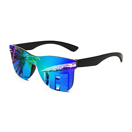 FEISEDY Sunglasses, Rimless Mirrored Sun Glasses with Reflective One-Piece Lens, B4114