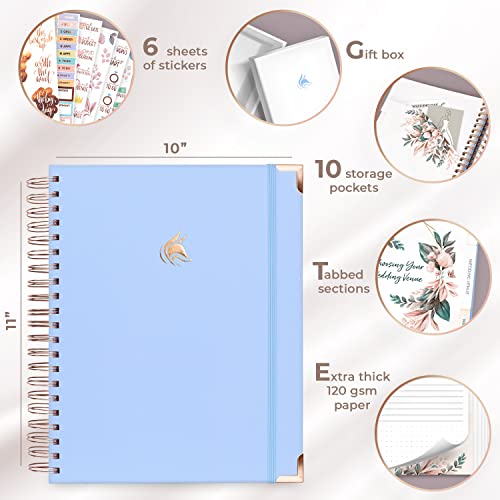 Clever Fox Wedding Planner – Wedding Book & Organizer for the Bride – Wedding Planning Binder with Pockets, Tips & Checklists – Wedding Notebook – Engagements Gift – 10″ x 11″ (Light Blue)