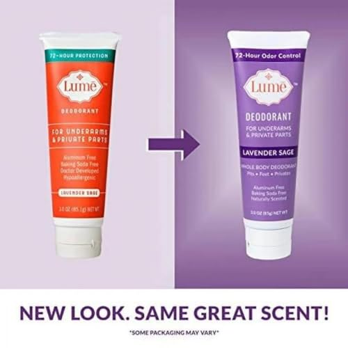 Lume Natural Deodorant - Underarms and Private Parts - Aluminum Free, Baking Soda Free, Hypoallergenic, and Safe For Sensitive Skin - 3oz Tube (Lavender Sage)