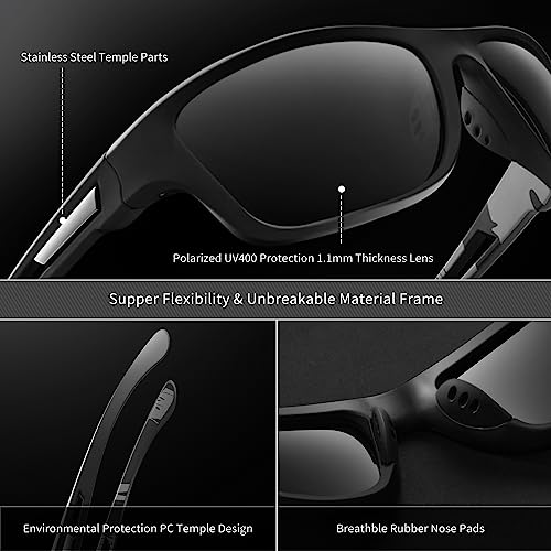 Polarized Sports Sunglasses for Men: UV400 Protection Glasses Womens Wrap Around Goggles for Driving Fishing