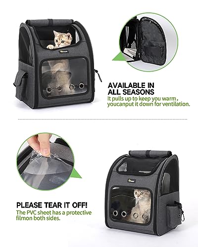 HOOPET Cat Backpack Carrier, Small and Medium Dogs and Cats Bags,Expandable Pet Carrier Backpack,Airline Approved,Suitable for Hiking/Travel/Camping, Etc, Foldable, Easy to Carry (Grey-02)