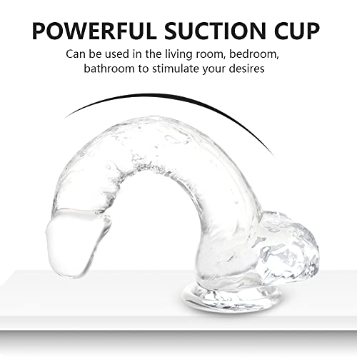 Small Realistic Clear 6 inch Cute Dildo,Adult Sex Toy with Suction Cup Dildo, Suitable for Beginner Women/Men/Gay with thin and slim Poke, can be Use for G-spot and Anal