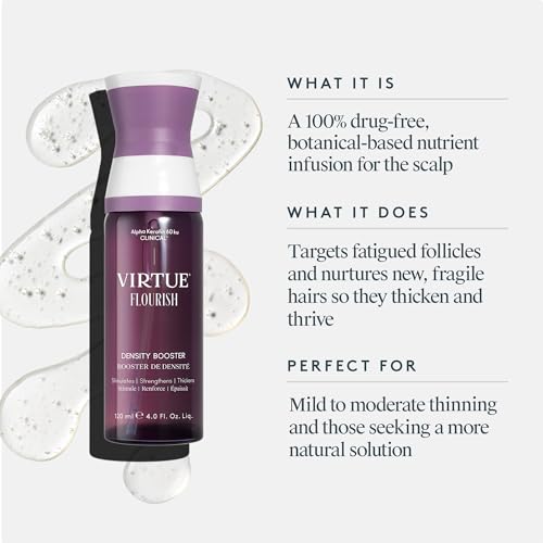 Virtue Flourish Hair Thinning Density Booster Spray Treatment, Hair Growth Product Thickens Hair, Sulfate Free, Color Safe