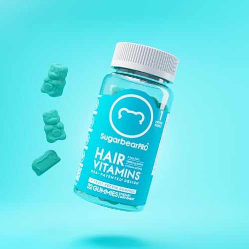 Sugarbear Hair Vitamins - Biotin, Zinc, Iodine, Vitamin E, Folic Acid, Inositol - Vegan Gummies for Hair and Nails, Supplement for Women & Men (1 Month Supply + Bonus Gift)